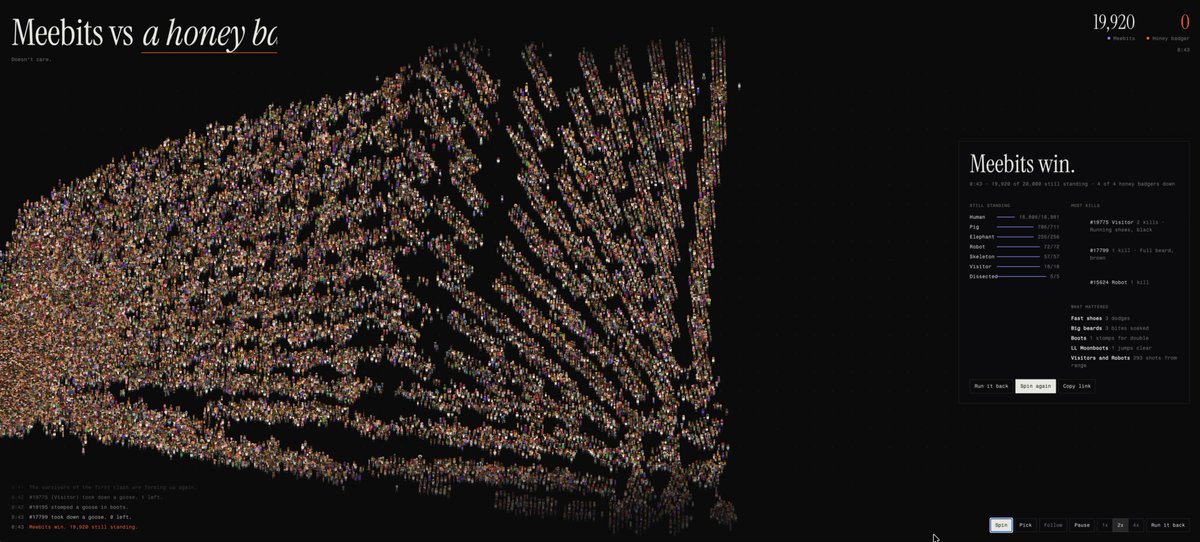Opus 5.5 builds a battle simulator from 20k Meebits