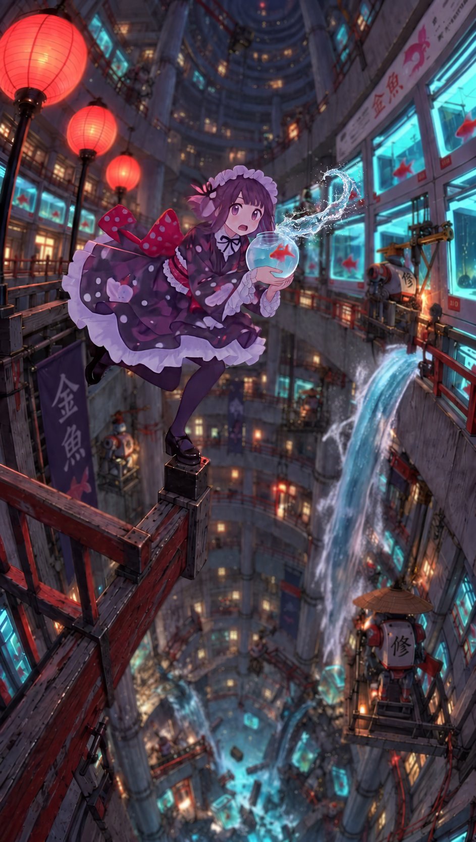 Contest illustration: a child holding a goldfish bowl in a vertical city