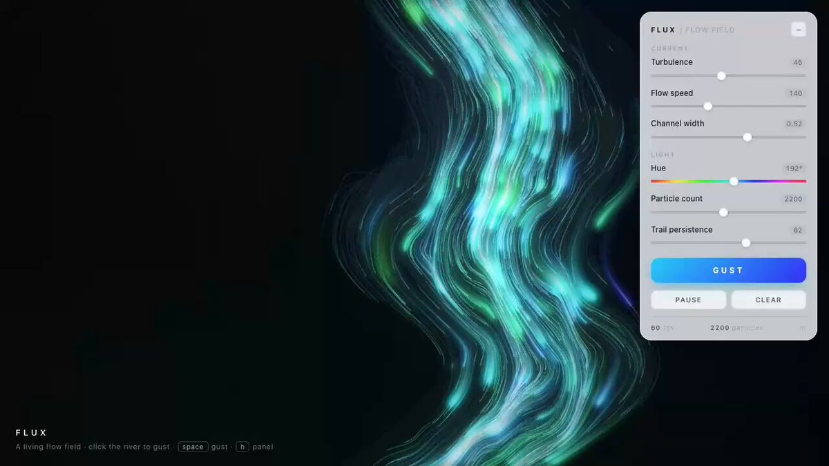 单 prompt 实测：M3.1 Flash 生成 curl-noise 流场交互河流