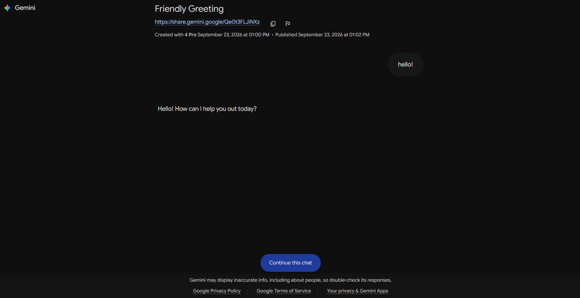 Leaked Gemini 4 Pro chat screenshot shows unchanged greeting