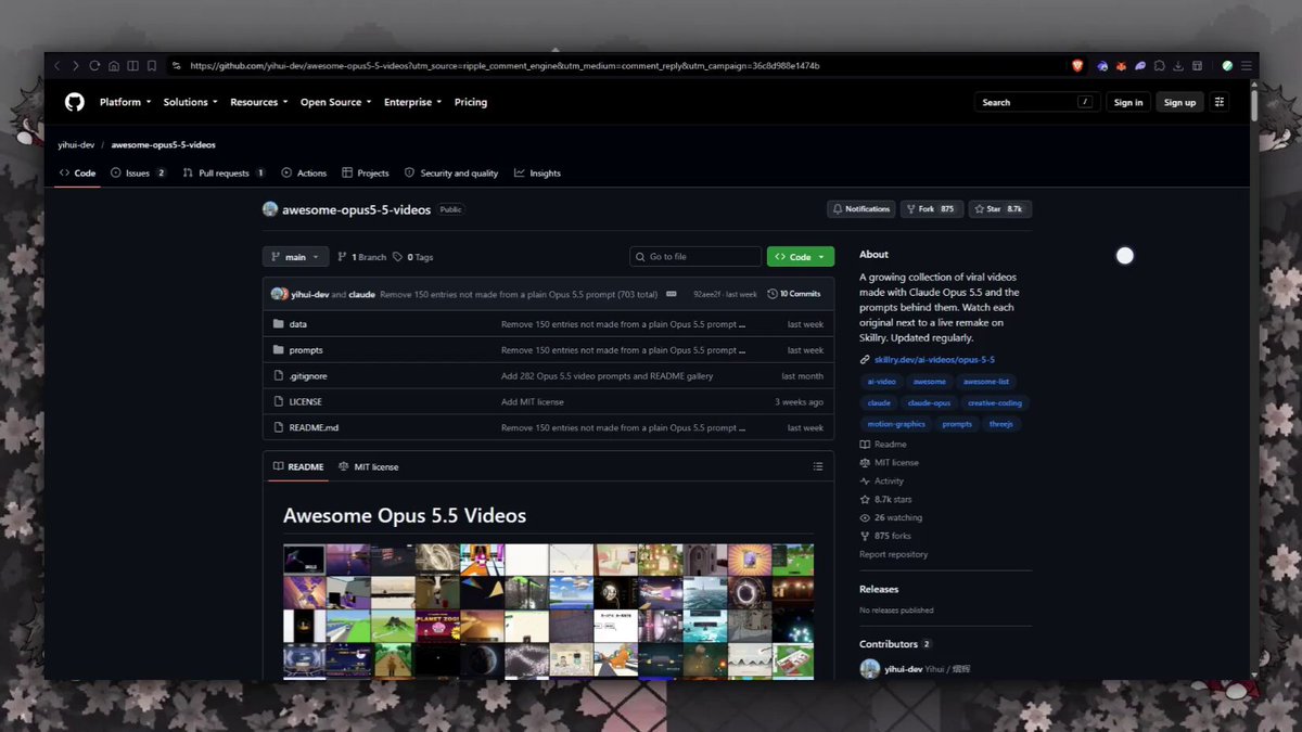 GitHub repo of 700+ AI animation prompts built with Opus 5.5