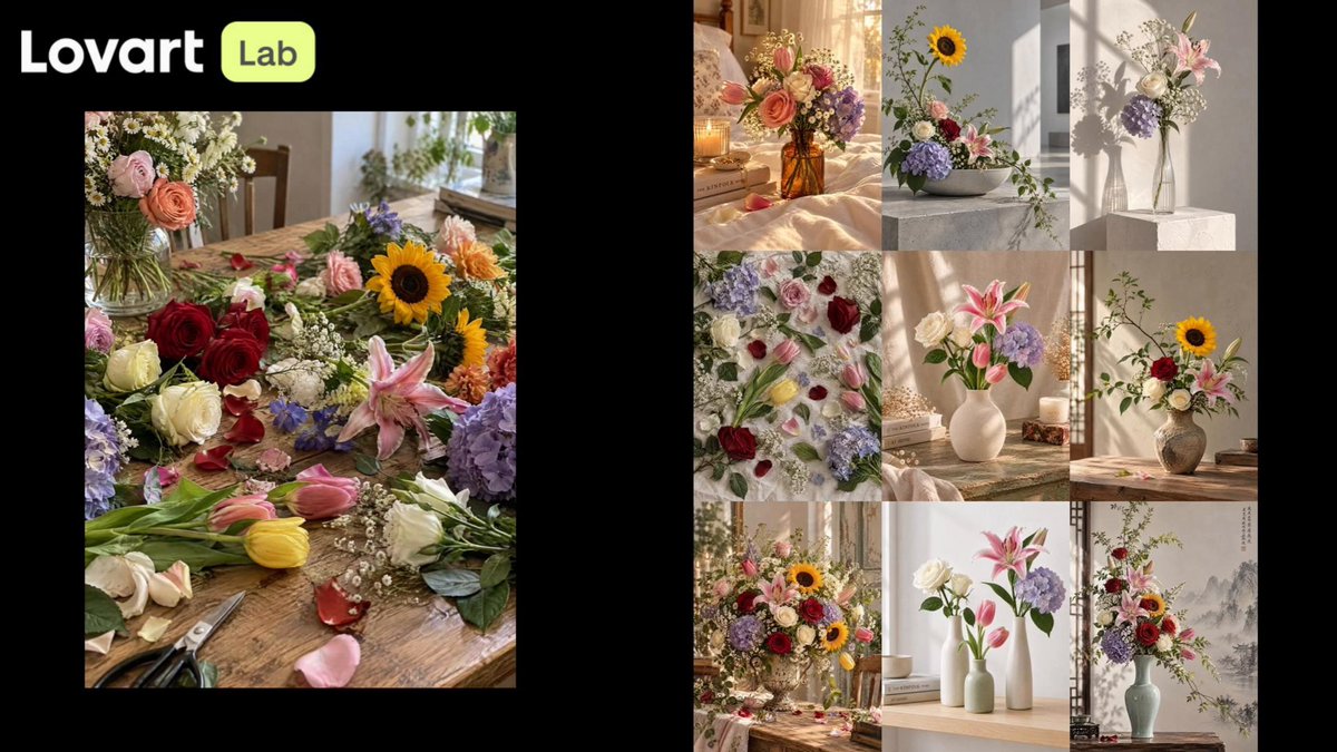 Lovart demo shows GPT-Image 2.5 arranging flowers on request