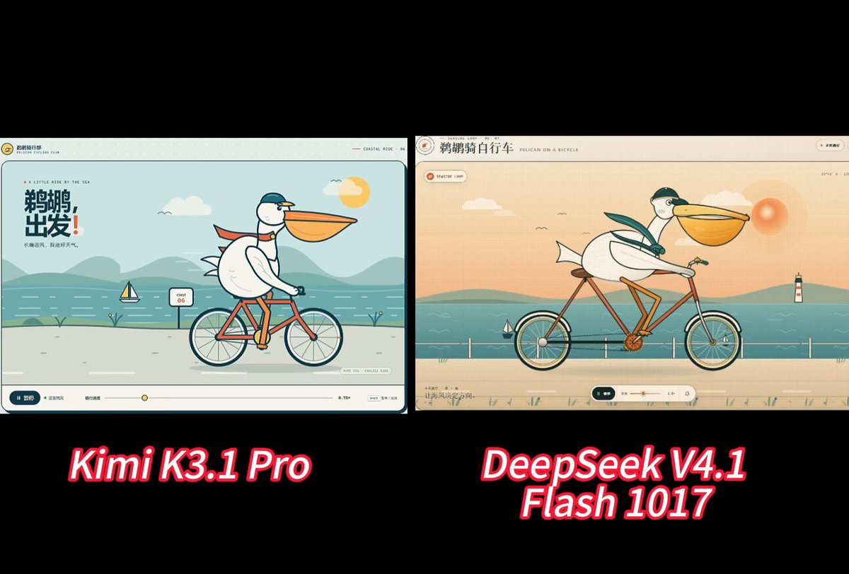Kimi K3.1 Pro 与 DeepSeek V4.1 Flash 同提示词对比视频