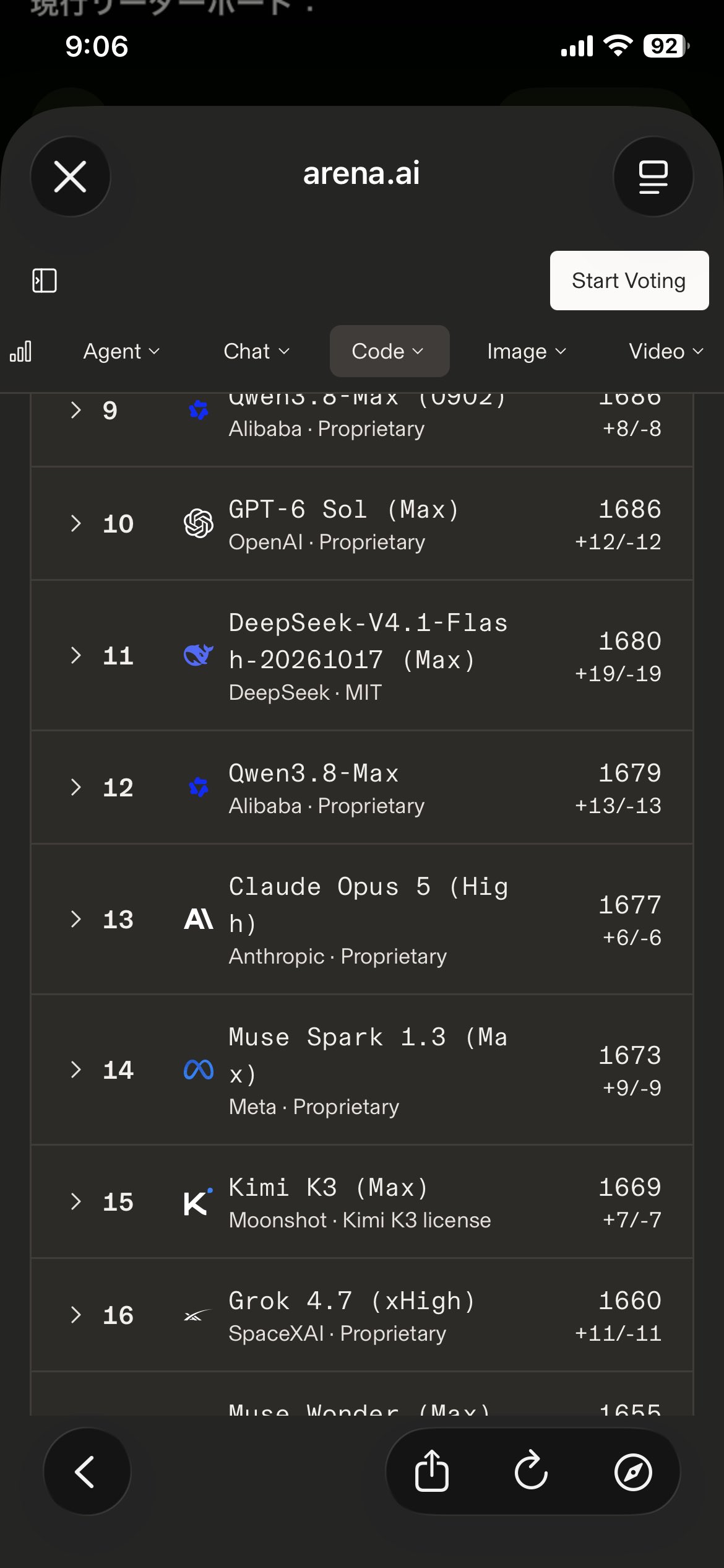 DeepSeek V4.1 Flash 1017 ranks 12th on WebDev benchmark, passing Kimi (image 2 of 2)