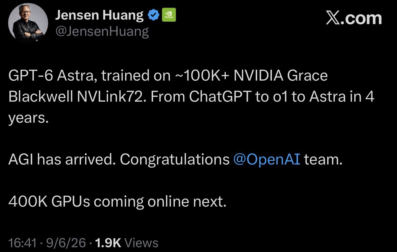 Jensen Huang says AGI has arrived; Astra trained on 100K+ GB200 GPUs