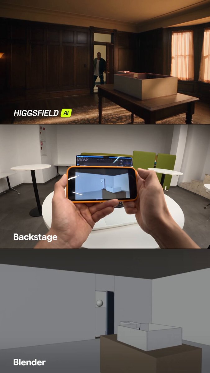Higgsfield 演示手机手持运镜实时同步 Blender