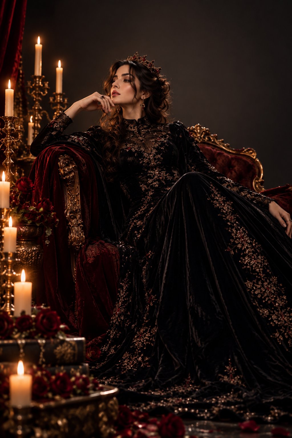 GPT Image 2.5 prompt for a two-pose dark queen portrait (image 1 of 2)