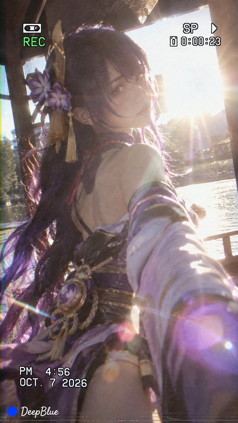 GPT Image 2.5 backlit portrait prompt for a Raiden Shogun AI photo (image 2 of 4)