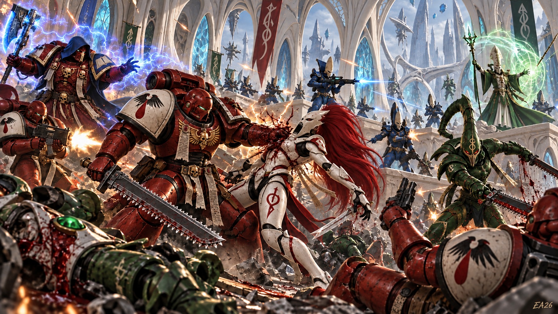 GPT Image 2.5 depicts Warhammer 40K close-quarters battle