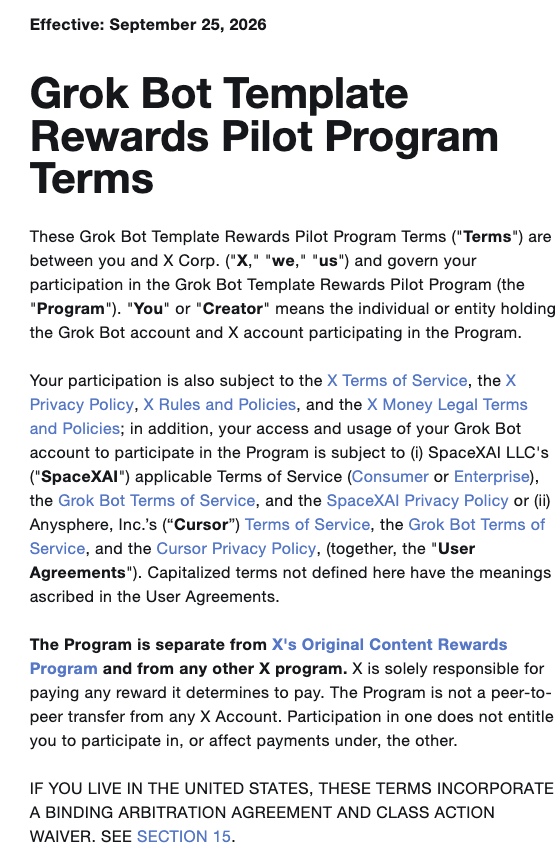 Grok Bot template rewards pilot opens to invited creators (image 2 of 2)
