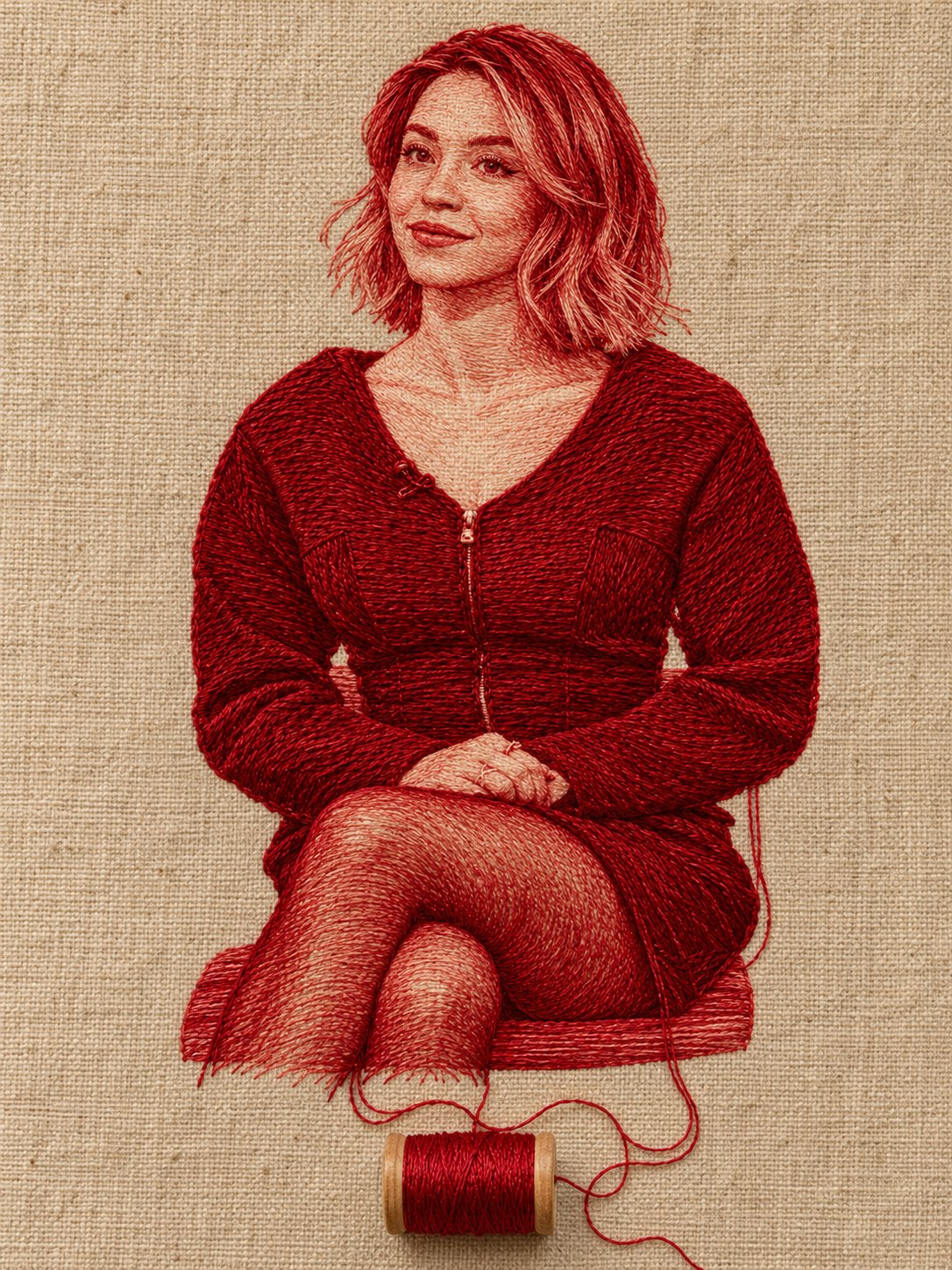 GPT Image 2.5 turns photos into red-thread embroidery portraits (image 2 of 2)