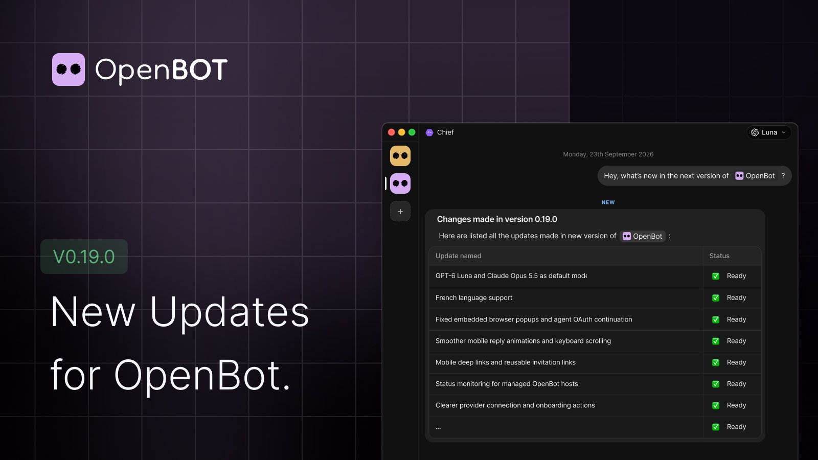OpenBot 更新：新增 GPT-6 Luna 与 Claude Opus 5.5 默认模型