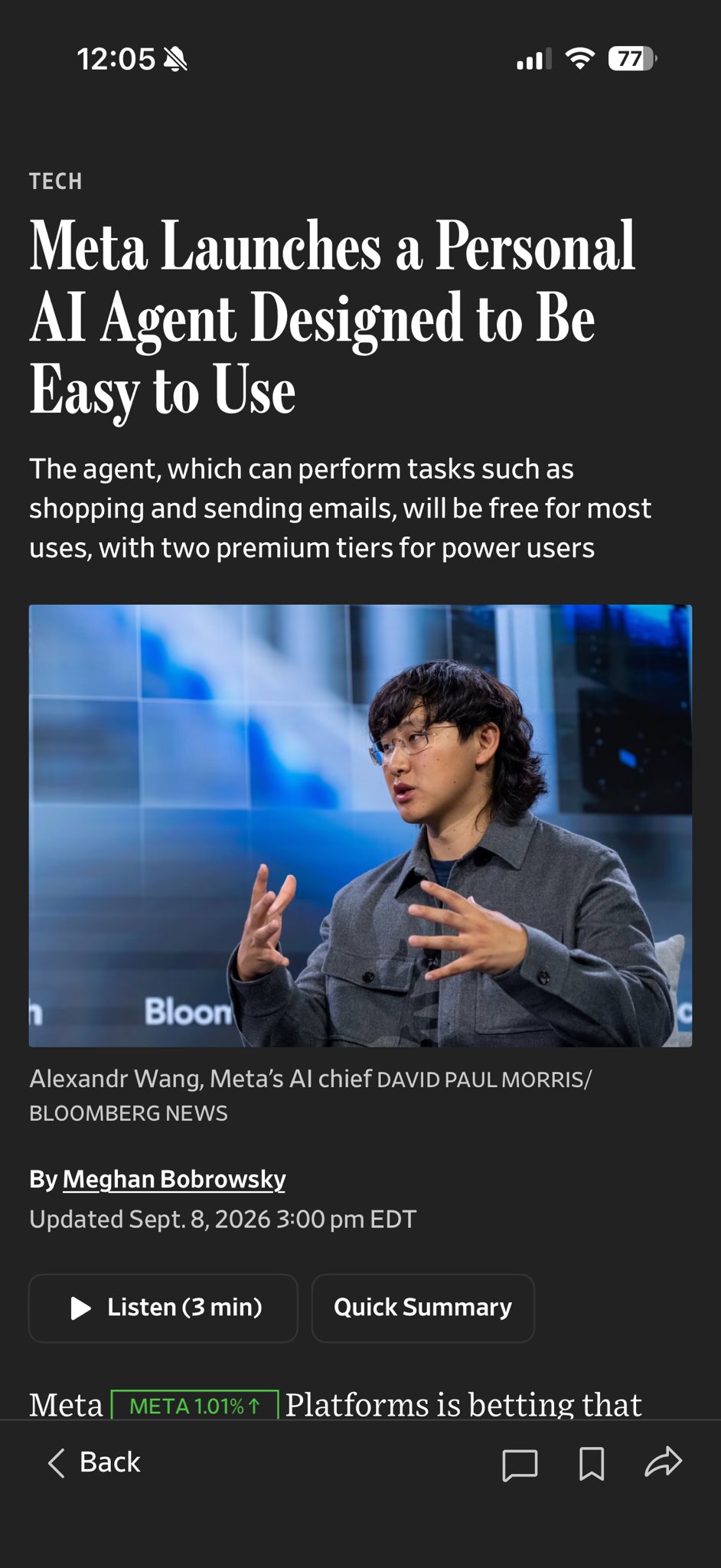 WSJ 记者:Meta 正式发布消费级 AI agent Muse(第 1 张,共 2 张)