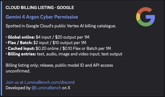 Gemini 4 Argon spotted in Google Cloud and model selector as rollout appears to begin (image 2 of 2)