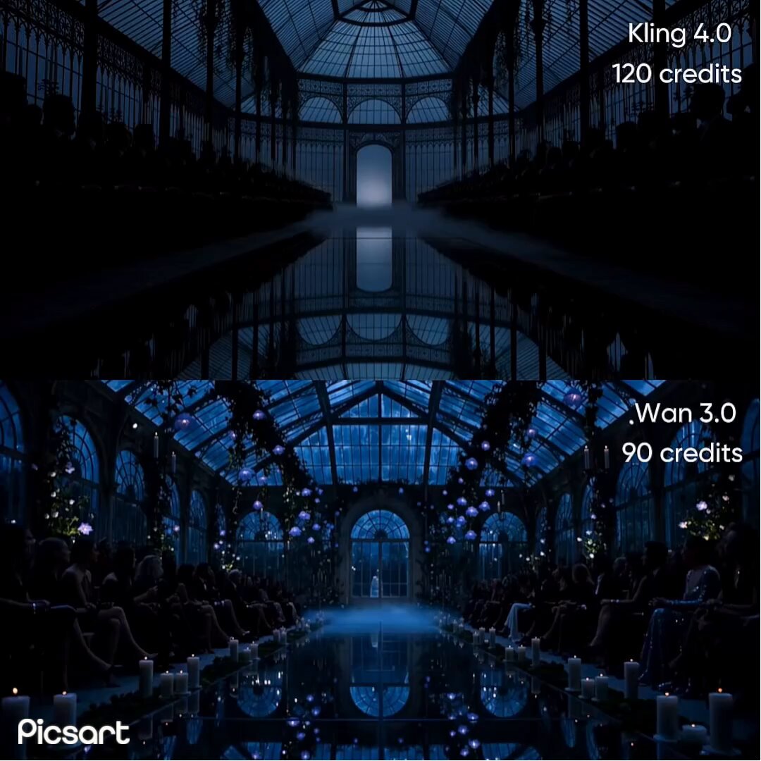 Picsart 同提示词对比 Wan 3.0 与 Kling 4.0 时装秀
