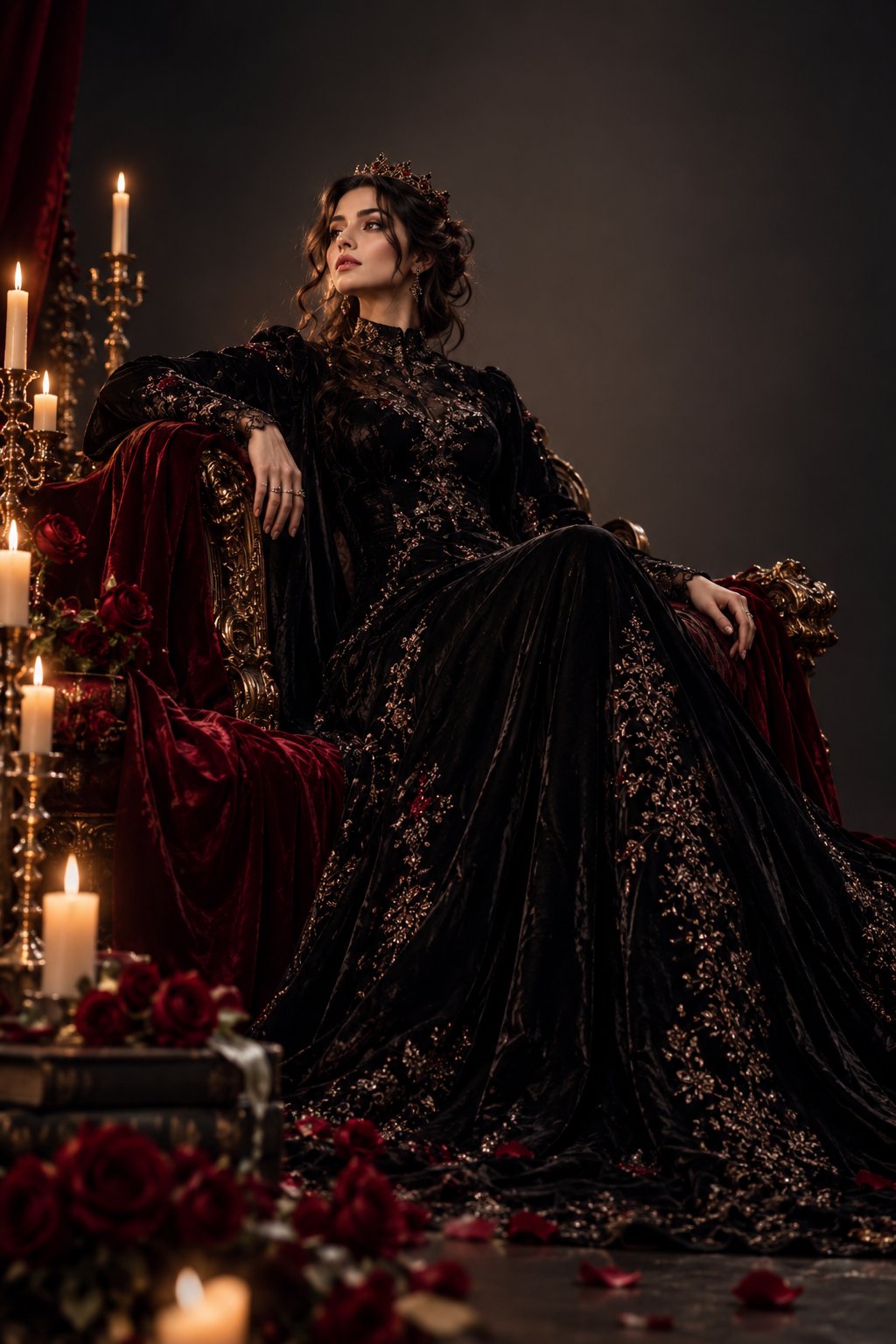 GPT Image 2.5 prompt for a two-pose dark queen portrait (image 2 of 2)