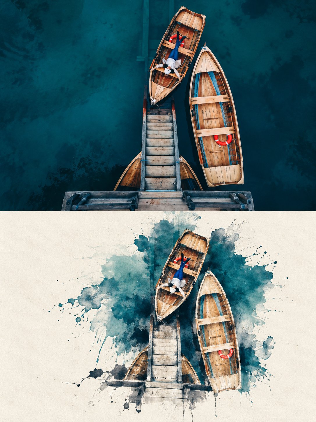 GPT Image 2.5 prompt splits an image: photo on top, minimalist ink wash below (image 2 of 4)