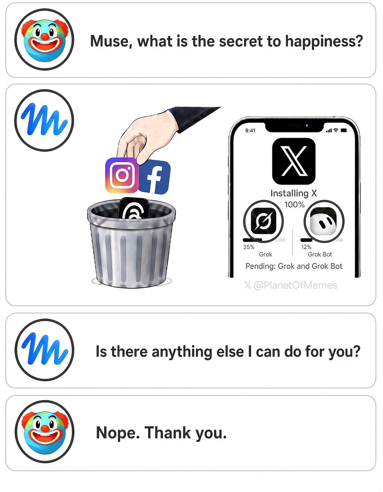 Asking Meta's Muse for the secret to happiness, one user shares the reply