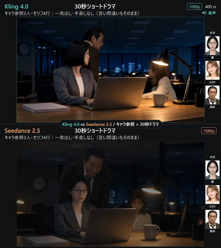 Kling 4.0 vs Seedance 2.5: same 30s drama assets, one-shot comparison