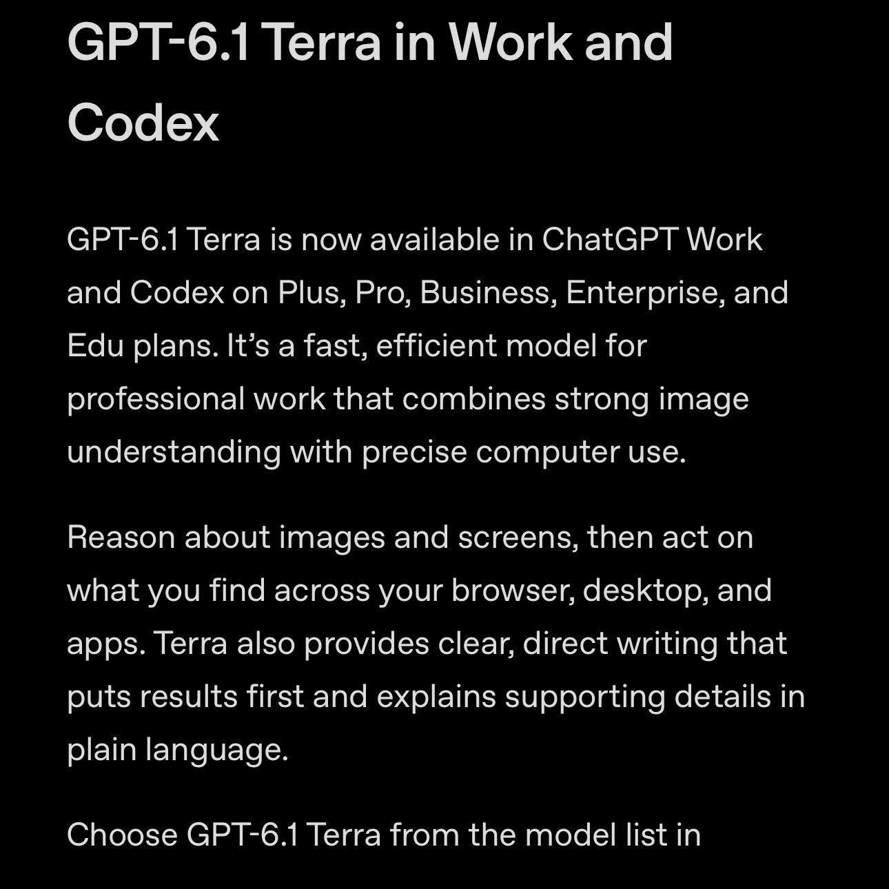 OpenAI 新模型 GPT-6.1 Terra 登陆 Codex 与 ChatGPT Work