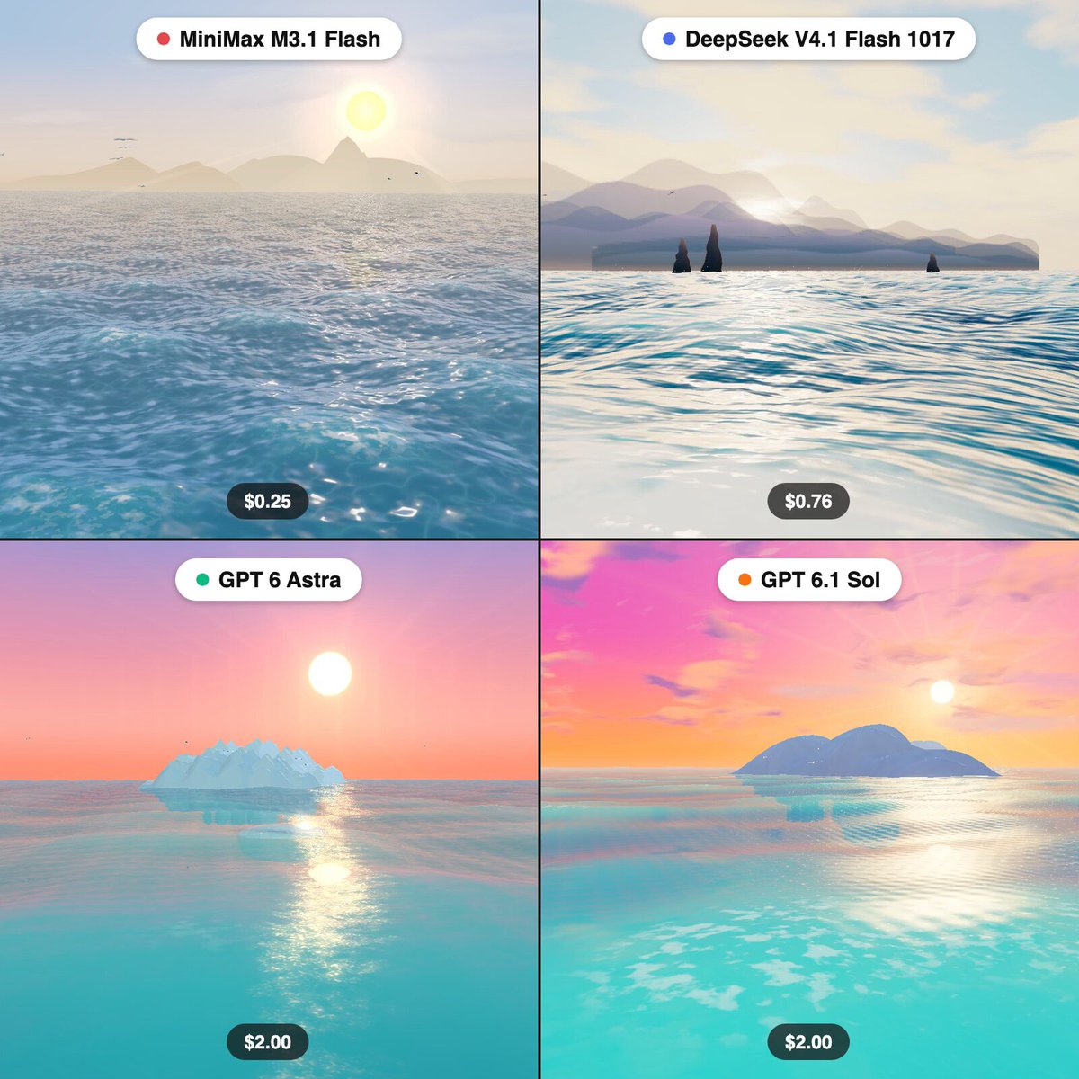 Claude Code 调 M3.1 Flash 生成 3D 鲸鱼场景，成本 $0.25