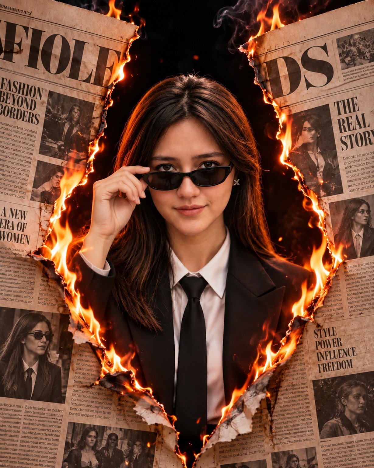 GPT Image 2.5 JSON prompt for a fire-themed fashion editorial