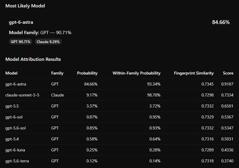 ModelTrace 指纹检测称 V4.1 Flash 有 84.66% 概率指向 GPT-6 Astra