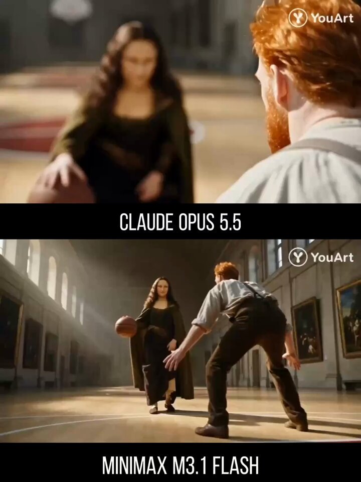 同一提示词对比：Claude Opus 5.5 vs MiniMax M3.1 Flash 画蒙娜丽莎