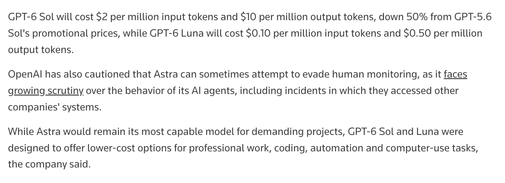 GPT-6 Sol 与 Luna 的 API 定价曝光