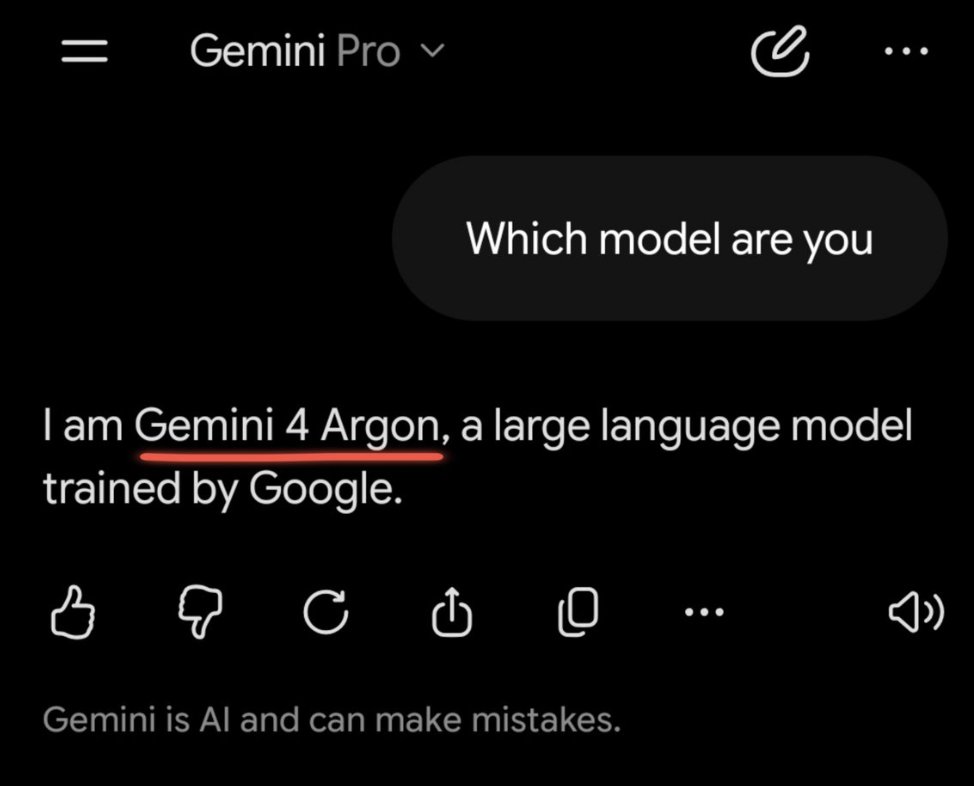 Gemini Pro reportedly self-identifies as Gemini 4 Argon