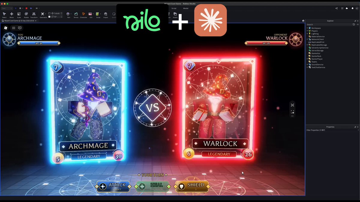 Opus 5.5 codes a Roblox 1v1 card game with art from Nilo