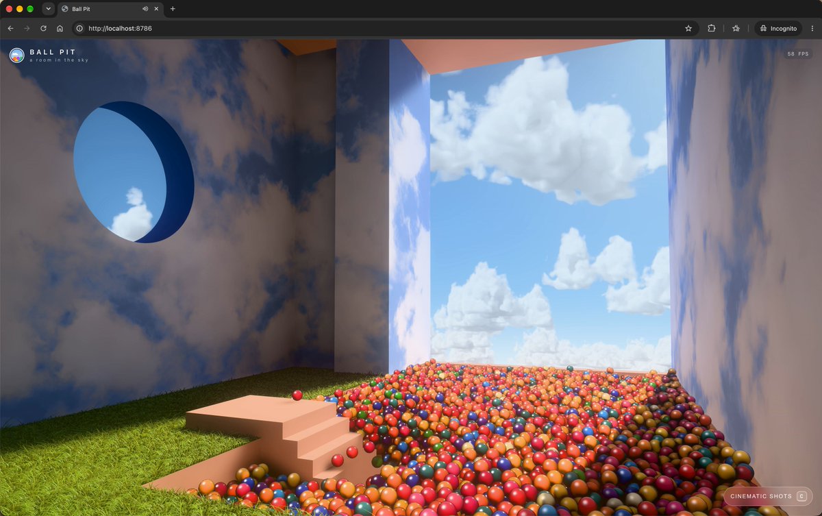 Opus 5.5 + Three.js 做 dreamcore 球池 liminal space 动画