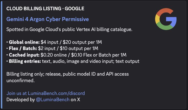 Gemini 4 Argon appears in Google Cloud console, screenshot shows