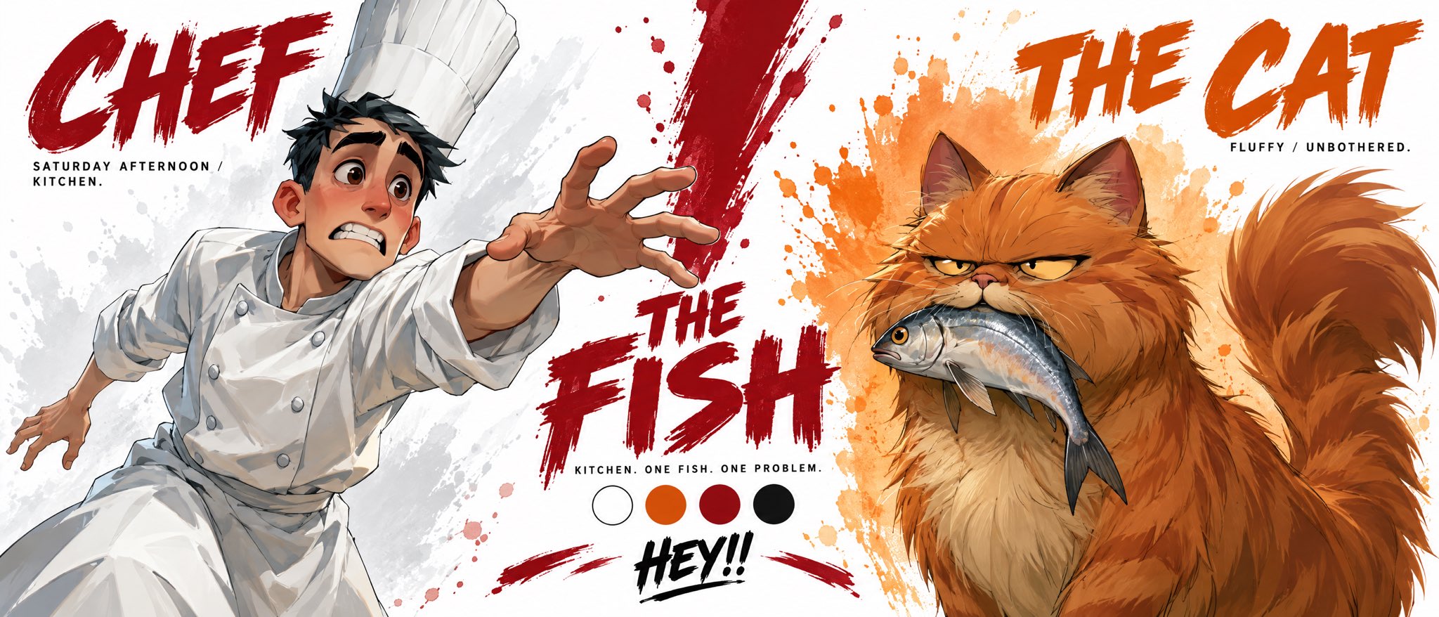 GPT Image 2.5 prompt: a chef-and-cat character bible sheet