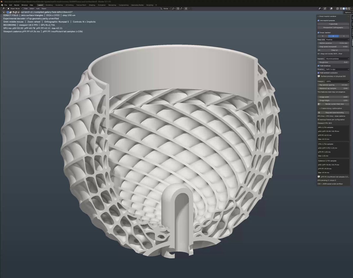 Astra Ultra renders nTopology implicit model in Blender