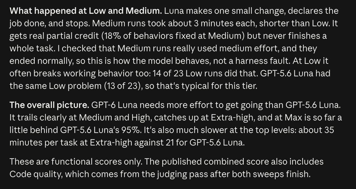 GPT-6 Luna 基准测试低推理档跑出假完成