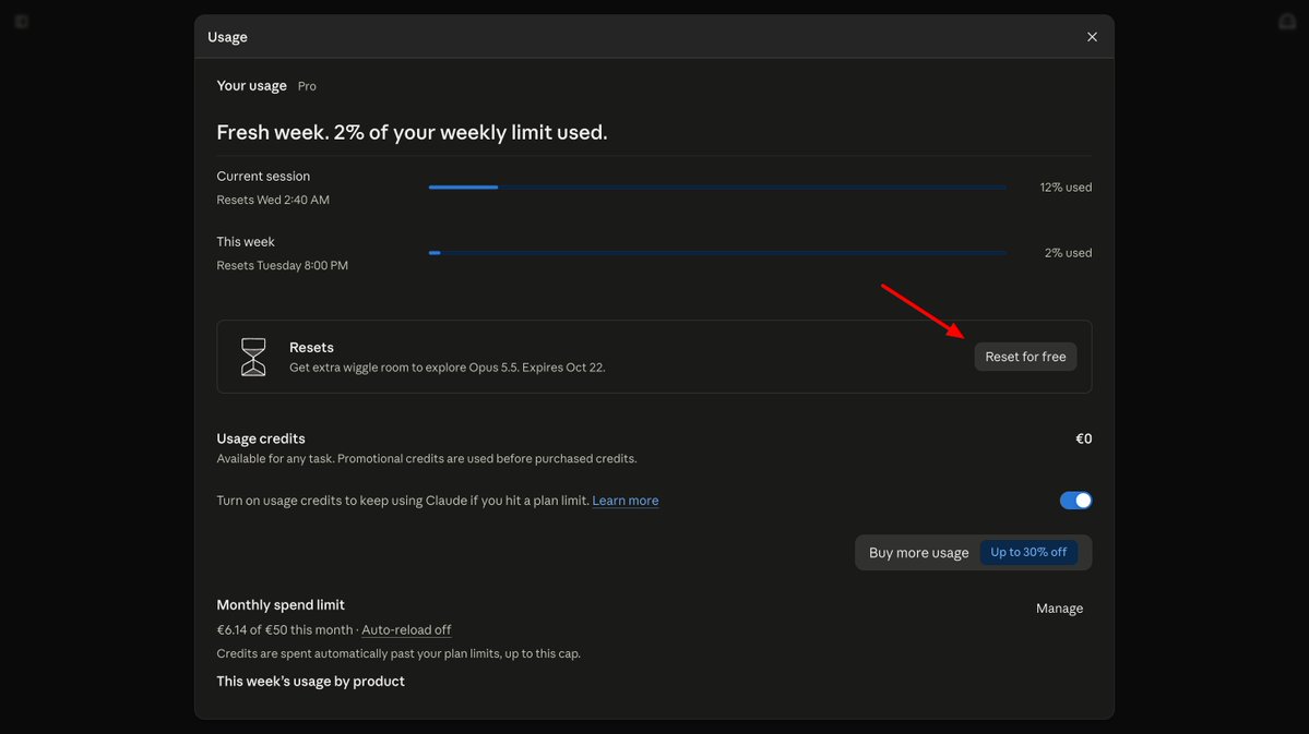 Claude web and desktop add a banked usage reset button