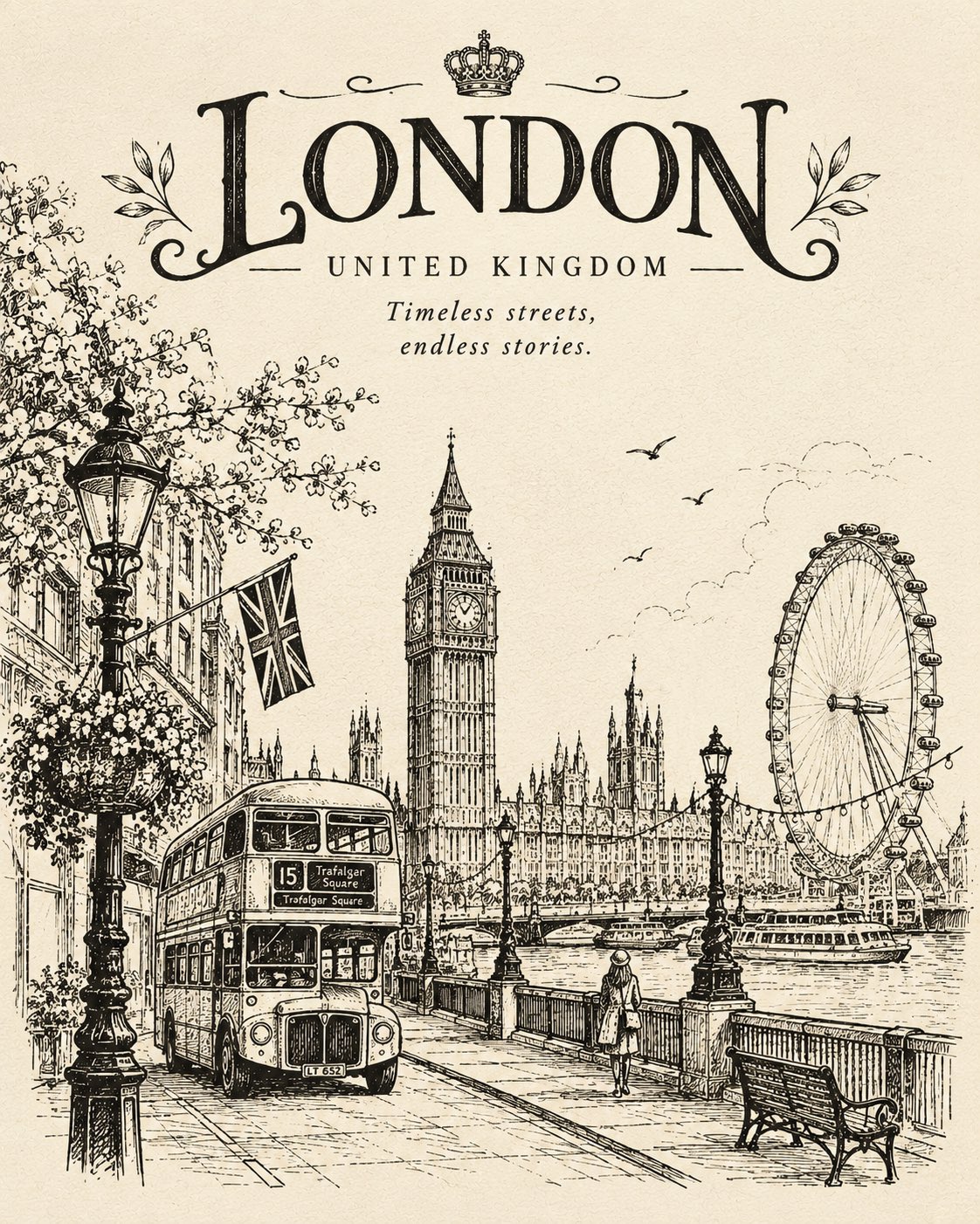 GPT Image 2.5 prompt: vintage hand-drawn city landmark illustration (image 3 of 3)