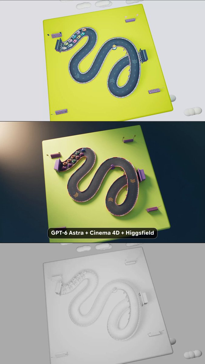 Higgsfield 单提示生成 3D 卡丁车竞速动画