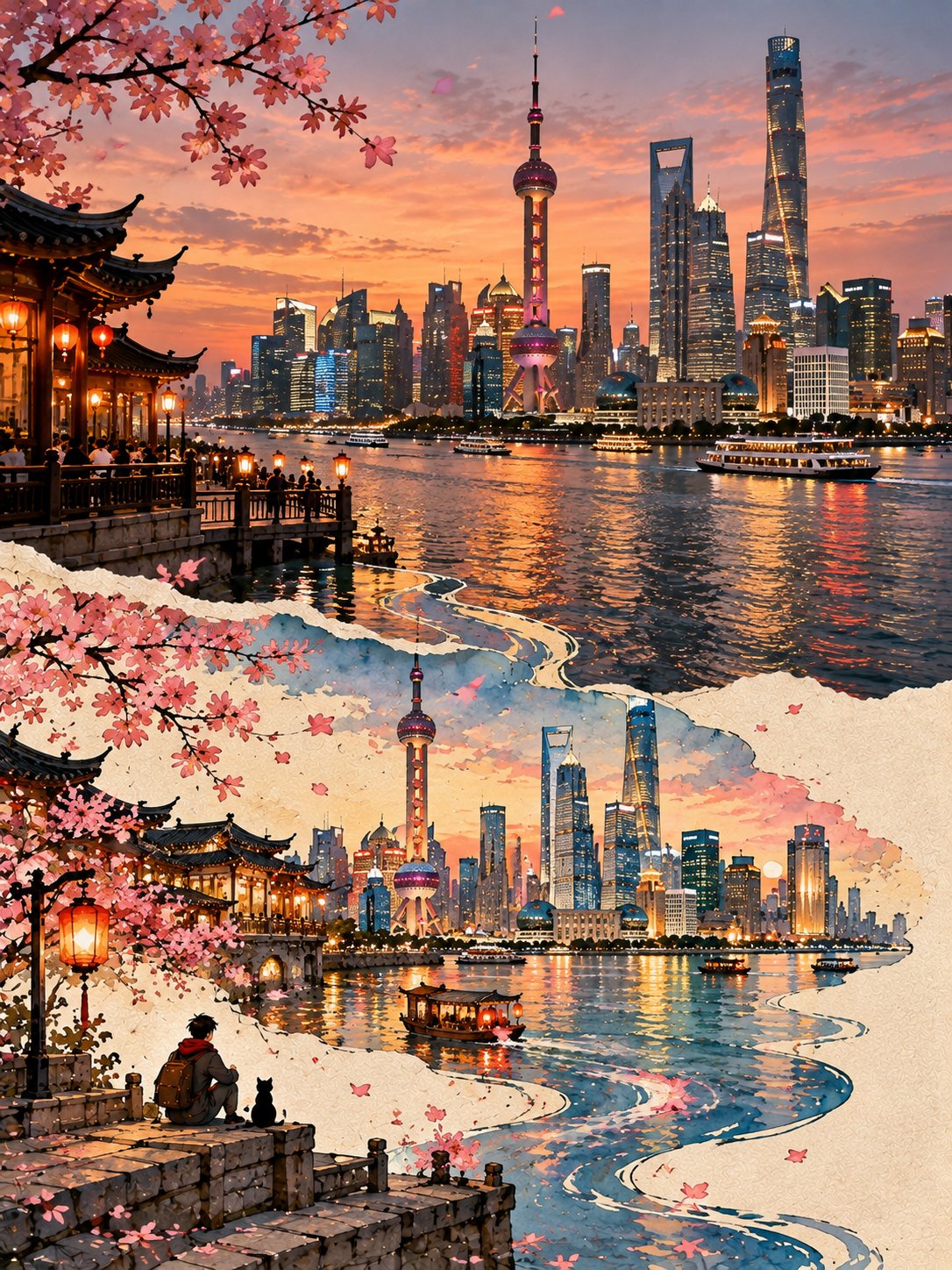 GPT Image 2.5 prompt turns a photo into a paper-collage second world (image 4 of 4)