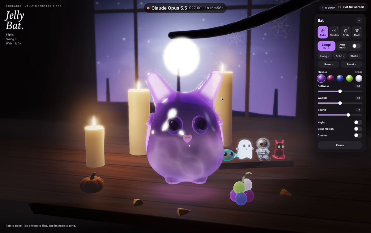Opus 5.5 codes an interactive jelly bat with no 3D models