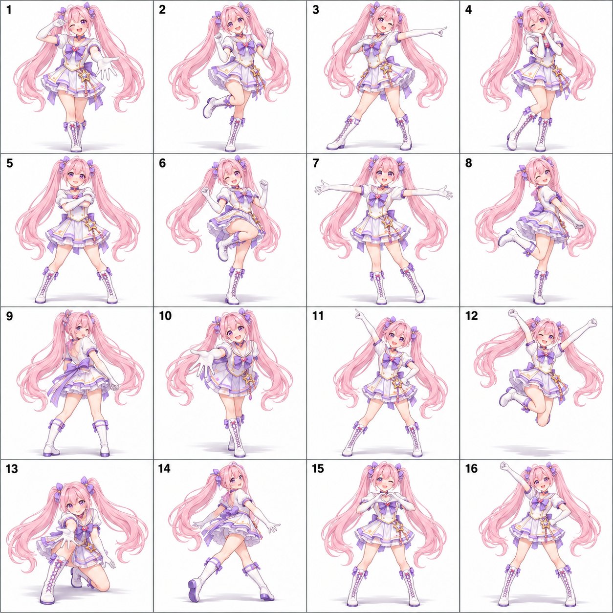 One reference image to a 16-pose dance sheet and an 8-second video