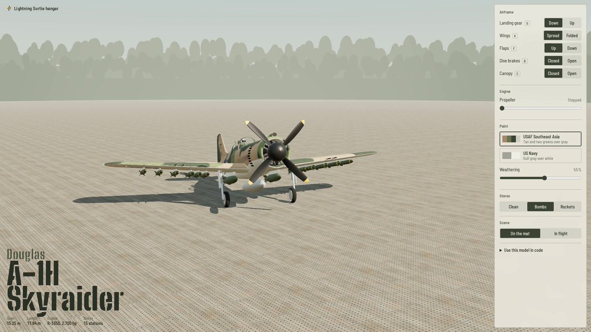 Opus 5.5 one-shots a Three.js Skyraider with folding wings