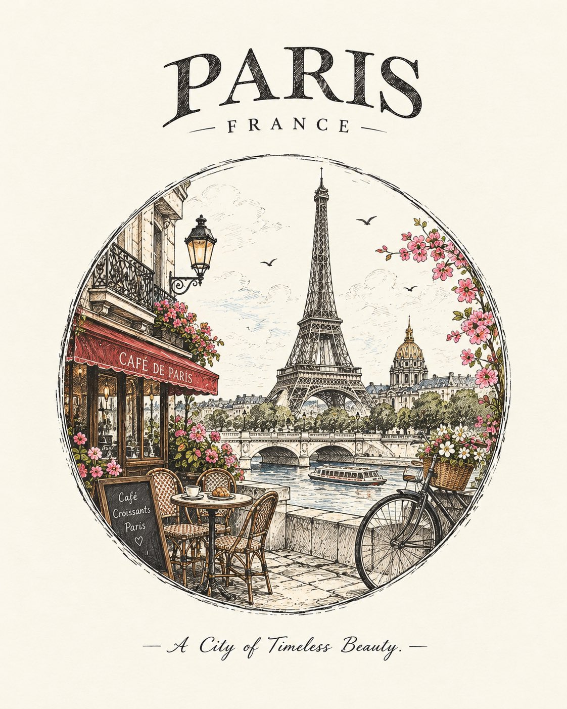 GPT Image 2.5 prompt: vintage circular travel emblem illustration (image 3 of 3)
