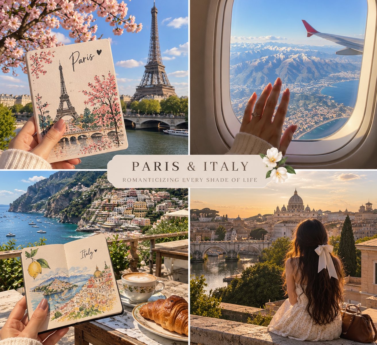 GPT Image 2.5 prompt: 2×2 travel diary collage template (image 2 of 3)