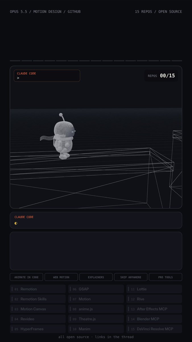 15 open-source repos turn Opus 5.5 into a full motion studio