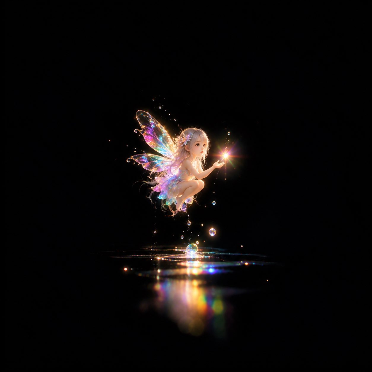 ChatGPT Images 2.5 digital art No.767: pitch-black rainbow pixie legend