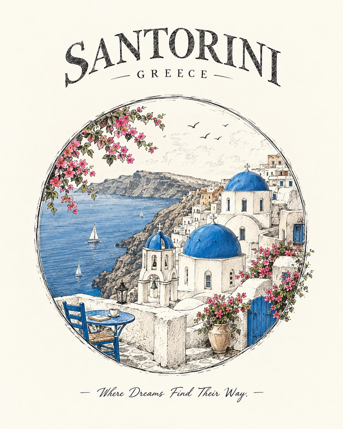 GPT Image 2.5 prompt: vintage circular travel emblem illustration (image 2 of 3)