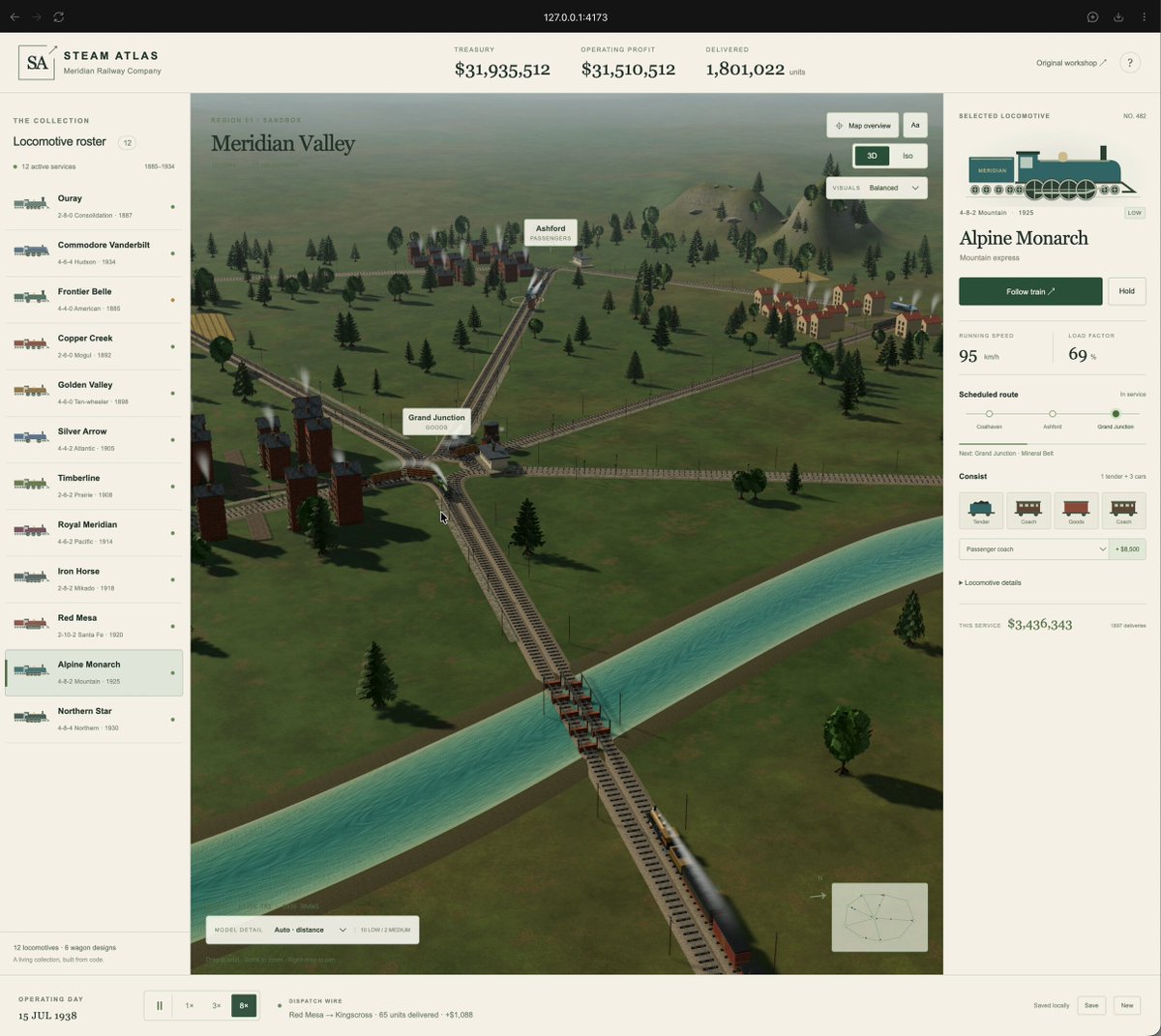 GPT-6 Astra builds a full 3D railway simulation game with Three.js
