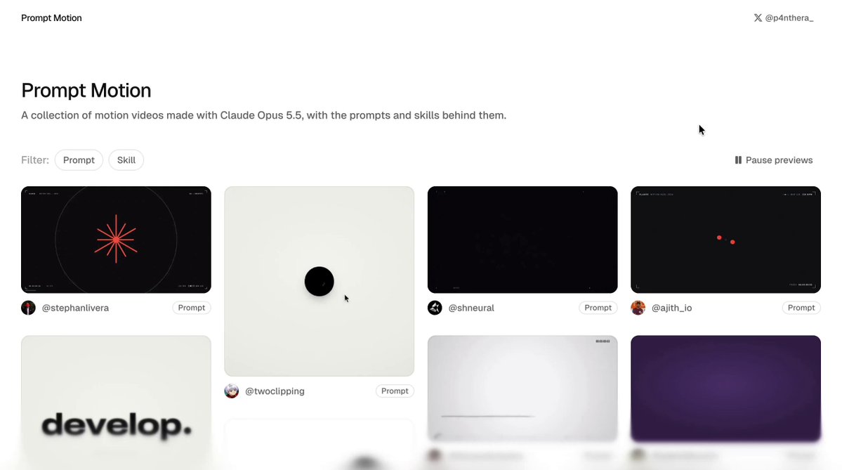 Motion design videos made with Claude Opus 5.5, plus prompts